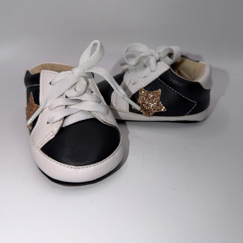 Unbranded Baby Size 1 Black White Gold Glitter Star Sneakers‎ Pre-Walker Shoes